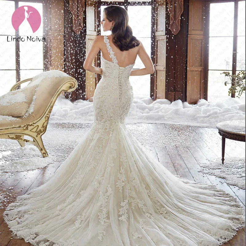 Vestido De Noiva 2019 индивидуальный заказ одно плечо Кружева Русалка недорогое свадебное платье кружево Длинные свадебные платья