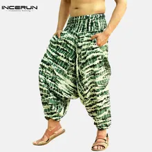 INCERUN мужские повседневные свободные брюки с заниженным шаговым швом с принтом и эластичной резинкой на талии мужские винтажные джоггеры хип-хоп шаровары S-5XL