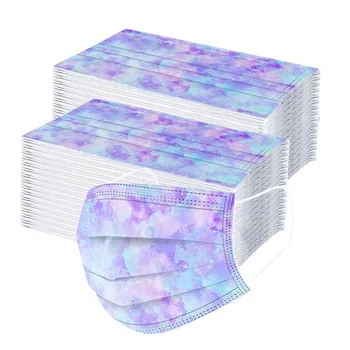 

100pcs Adult Disposable Mask Tie-dye Gradient Printed Mask Three-layer Non-woven Windproof Dustproof Mask Mascarilla Mondkapjes