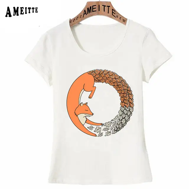 Funny Cute Sleep Fox Circle Poses Print T Shirt Summer Fashion