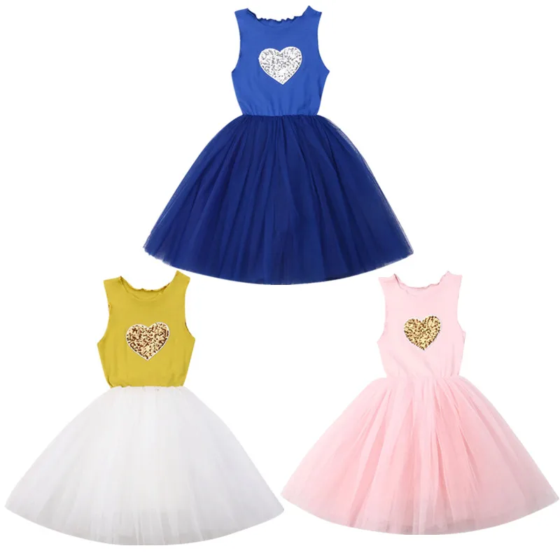 3-7Years Kid Baby Sequin Heart Dress Party Tulle Tutu Girls Wedding Prom Bridesmaid Dresses | Детская одежда и обувь