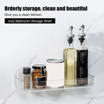 

Home Storage Rack Transparent Draining Shower Organizer Kitchen Wall Mounted Bathroom Shelf Stick On Durable Holder For Shampoo
