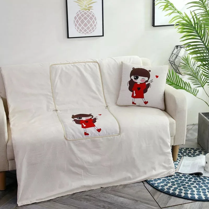 

Cartoon Animal Printed Pillow Quilt Dual Purpose Cushion Cotton Linen Living Room Travel Home Decoration Home