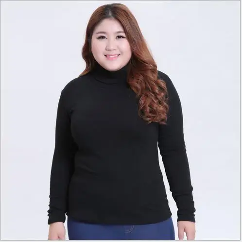 Черный 2XL-6XL Плюс Размер Женская одежда осень зима над размером d однотонная детская водолазка женские топы винтажная свободная тонкая рубашка WR128 - Цвет: Черный