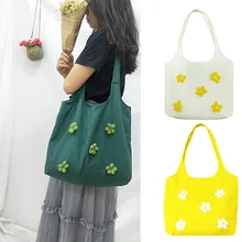 Женская маленькая сумка-тоут с цветочным принтом, сумка на одно плечо из парусины для путешествий O66