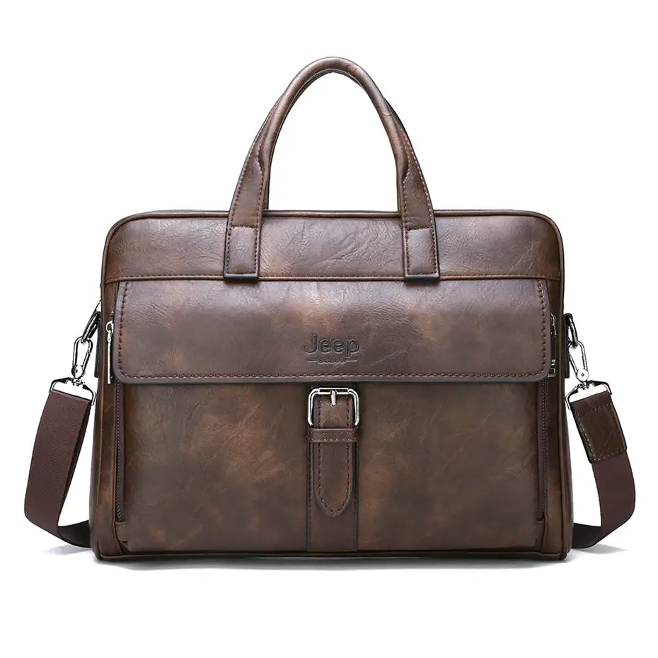 JEEP BULUO, мужской деловой портфель, сумка, высокое качество, дорожная сумка для мужчин, спилок, кожа, 14 дюймов, сумка-мессенджер для ноутбука - Цвет: Only bag-Brown