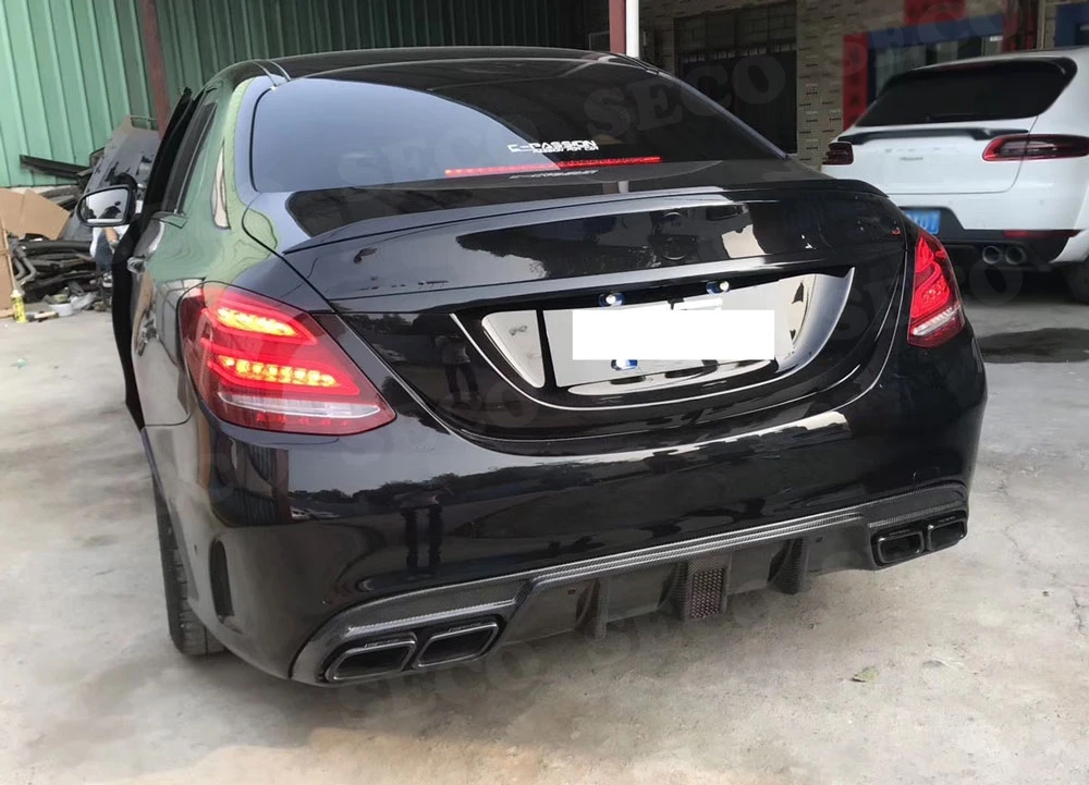 Для W205 задний спойлер с светодиодный светильник для Mercedes Benz W205 4 двери C180 C200 C300 C63- бампер из углеродного волокна защитный кожух