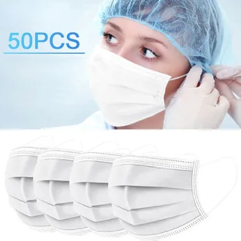 

50PCS white Facemask 3 Layer Air Purifying Face Mask Cover Mouth Non-woven mondmasker filter Breathable Earloop mascarillad