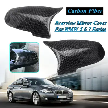 

Pair Side Rearview Mirror Cover Cap For Bmw 5 6 7 Series F10 F18 F11 F06 F07 F12 F13 F01 2014 2015 2016 Gloss black Carbo fiber