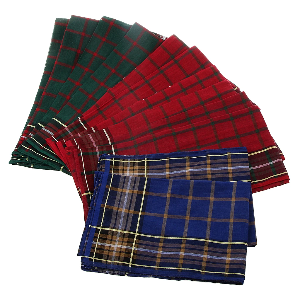 12pcs 100% Cotton Square Wedding Party Hanky Hand Towel Mens Plaid HANDKERCHIEFS   Square Super Soft Washable Hanky