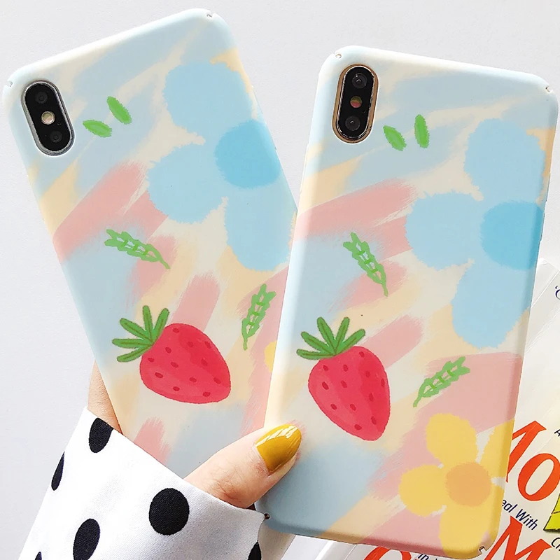 Цветной чехол для телефона с изображением клубники iPhone 6 6s 7 8 Plus X Xs XR Max жесткий из