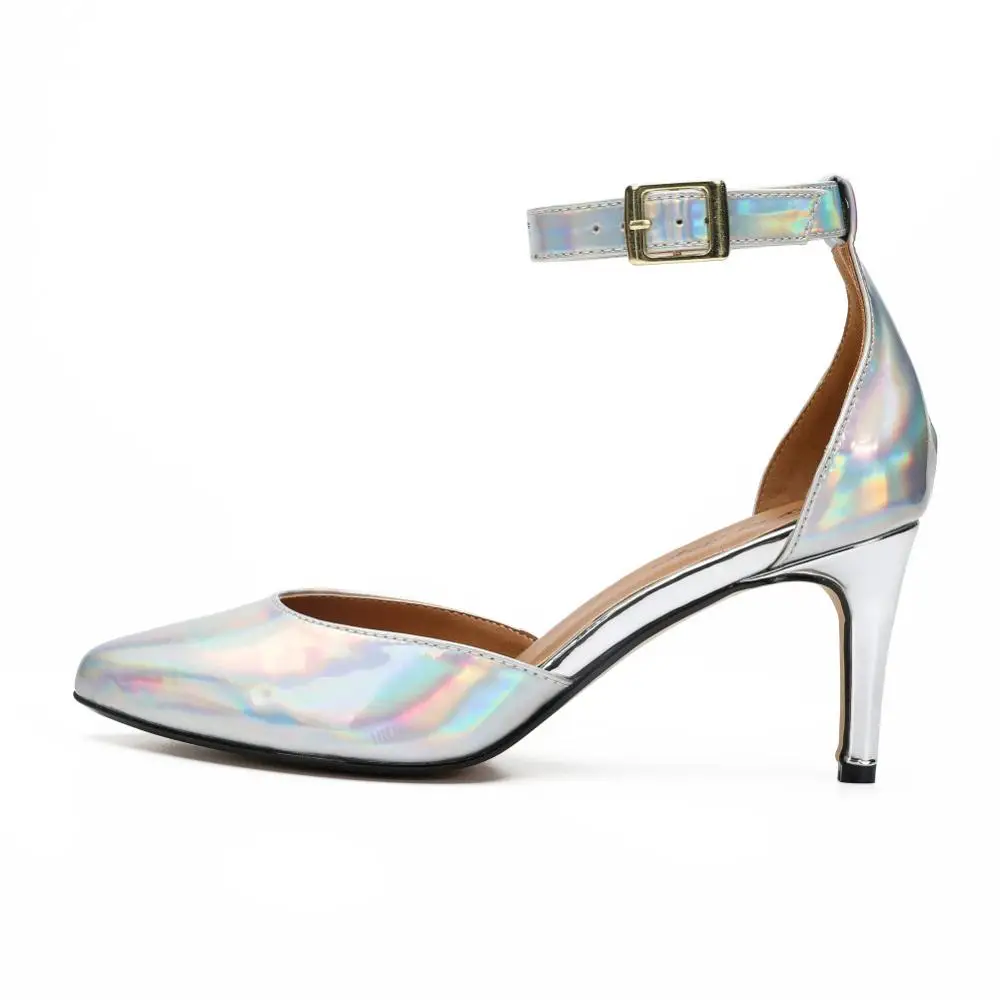 Rubber bottom patent leather stiletto buckle pointed toe bag with ladies high heel sandals sweet high heel dance shoes plus size