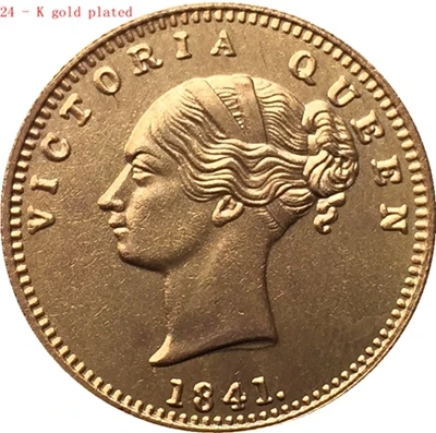 Индия-британский 1 мохур-Виктория 1841 копии монет 26 мм Тип 1 - Цвет: 24-K gold plated