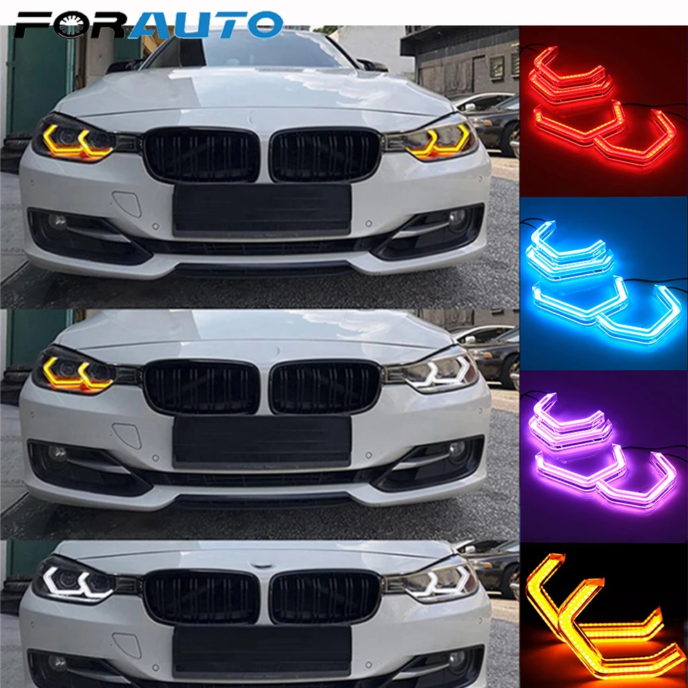 FORAUTO luces para coche estilo de RGB, multicolor, SMD, 4 piezas, para E90, E92, E93, E60, F30, F35, E53, F10, X6, M3, M4|Accesorios de iluminación de coche| -