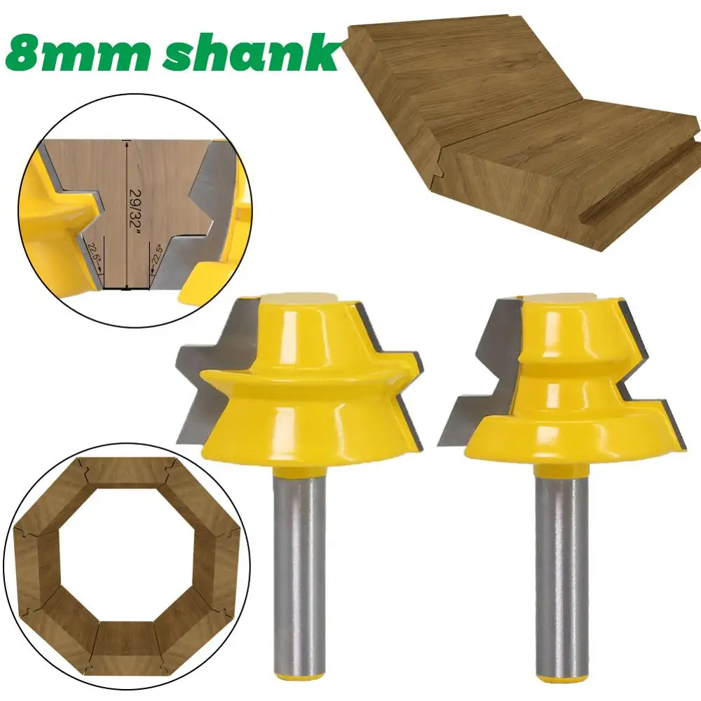 8mm shank 2 шт стопорный торцовочный Фрезер 22,5 градусов клеевой Столярный Фрезер-1/" 12 мм 8 мм хвостовик деревообрабатывающий режущий шип для деревообработки - Длина режущей кромки: 8mm shank