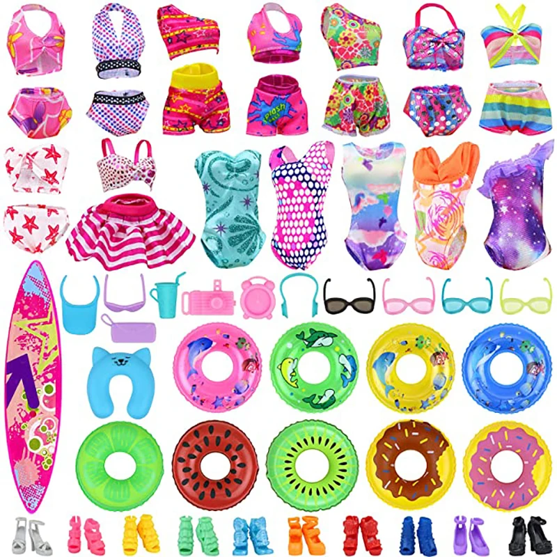 Doll Swimsuit Bikinis Underwear Beach Clothes Shoes Swim Ring Surf board for Barbies Doll Accessories Leisure Vacation Kids Toy new deep v shaped beauty back tube top new thread one piece no steel ring letter one piece underwear set gather no steel ring