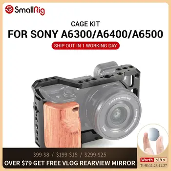 

SmallRig A6400 Camera Cage Kit for Sony A6300 / A6400 / A6500 Camera With Wooden Handle Grip 1/4 3/8 Thread Hole for DIY Options