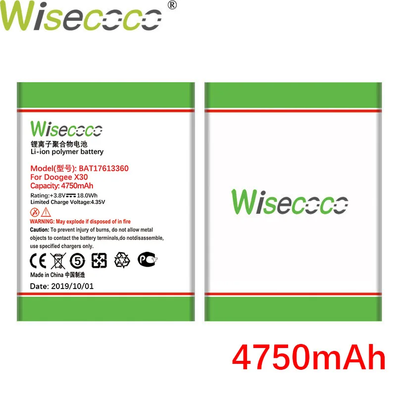 WISECOCO 4750 мАч BAT17613360 батарея Для DOOGEE X30 мобильного телефона новейшее производство высокое качество батарея с номером отслеживания