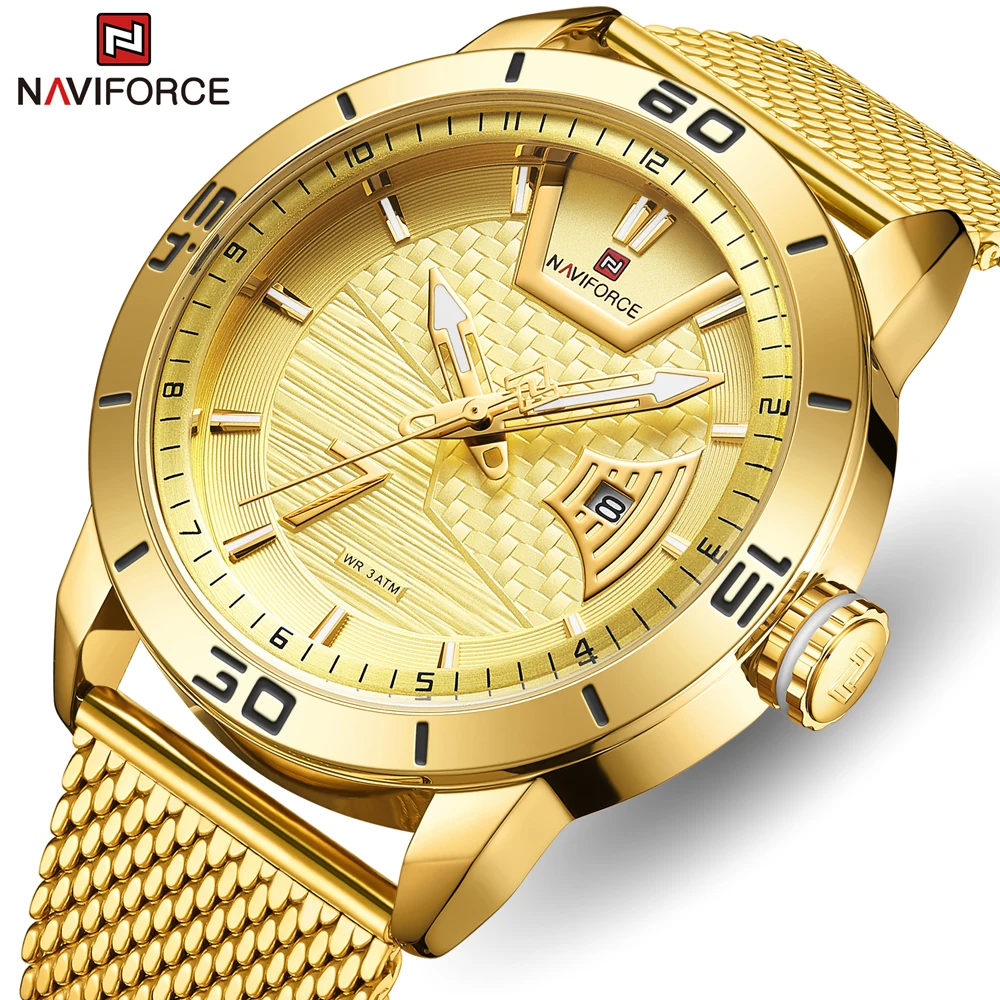 NAVIFORCE Мужские часы Top Brand Luxury Модные золотые деловые водонепроницаемые наручные