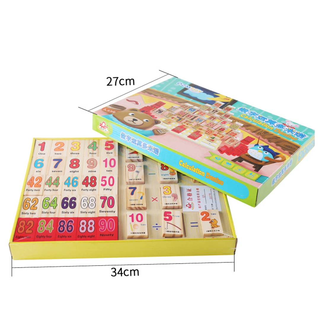  100Pcs Wooden Number Domino Building Blocks Preschool Teaching Aids Board Educational Math Toys For - 4000154009780