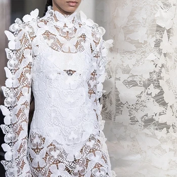 

Delicate 3D Butterfly Tulle lace fabric Floral Embroidery For Bridal Gown Backdrop DIY Handmade Textile Sewing Wedding Dress