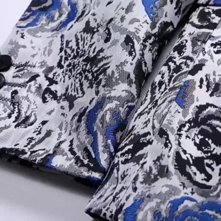 YUSHU брендовый костюм куртка мужская мода розовый вышитый жаккард Блейзер Свадебный сценический Ночной костюм Блейзер костюм