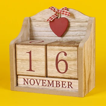 

Cafe Rustic Wooden Block Gift Planner DIY Living Room Portable Desk Calendar Christmas Decor Perpetual Home Office Craft