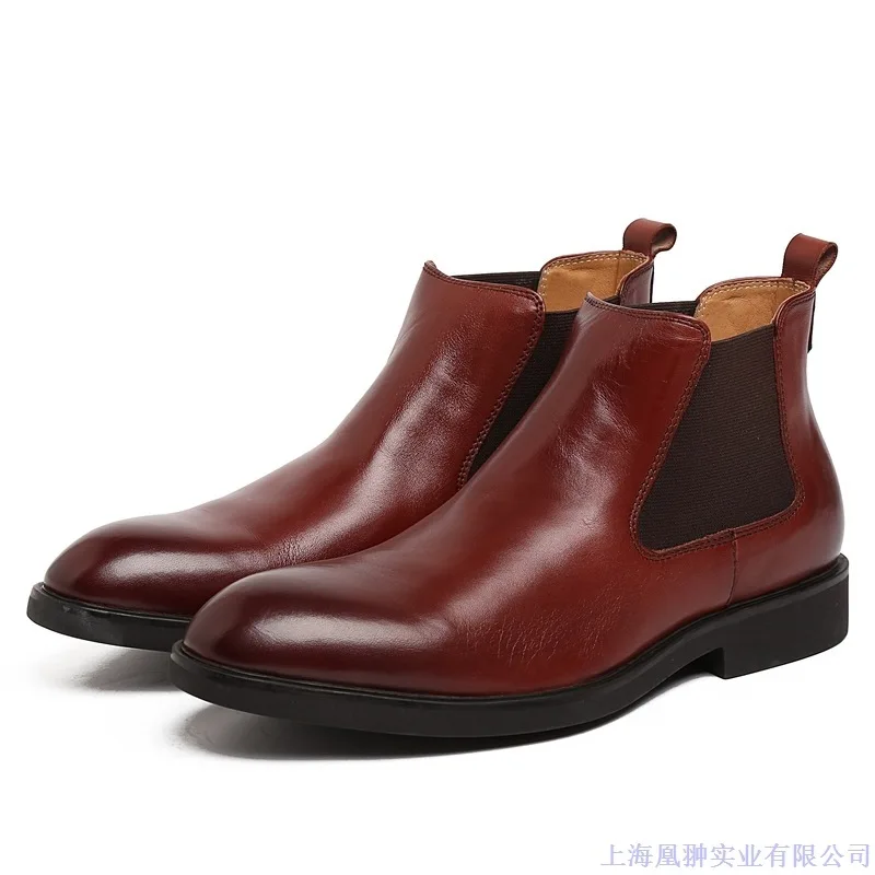 

2016 Bullock Men's Boot High Shoes Men's round-Toe Large Pieces Cowhide Make Formal Wear Heels Business MEN'S SHOES 37 Yards