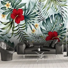 3D настенные фрески на заказ, европейские красные цветы, тропические листья, обои для гостиной, ТВ, диван, домашний декор, водонепроницаемая настенная ткань, фреска
