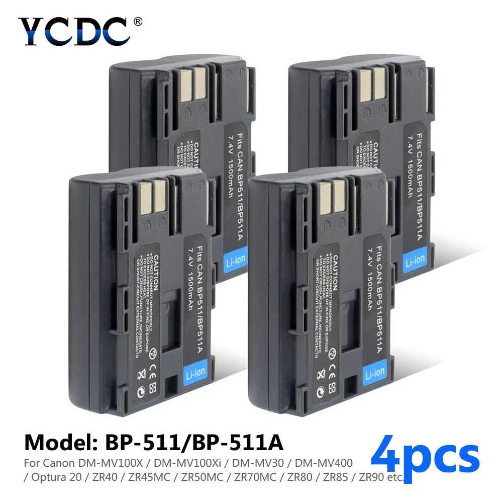 1/2/4 шт. BP 511 Перезаряжаемые Батарея 7 4 V 1500mAh для Canon Камера MV600i MV630i MV650i MV700 MV700i Li Ion