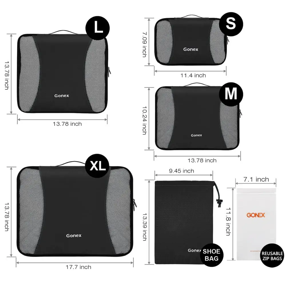 Gonex упаковочные кубики набор 5 шт. универсальные ультра легкие дорожные органайзеры Упаковочные сумки, бонусные 4 многоразовые сумки для хранения на молнии