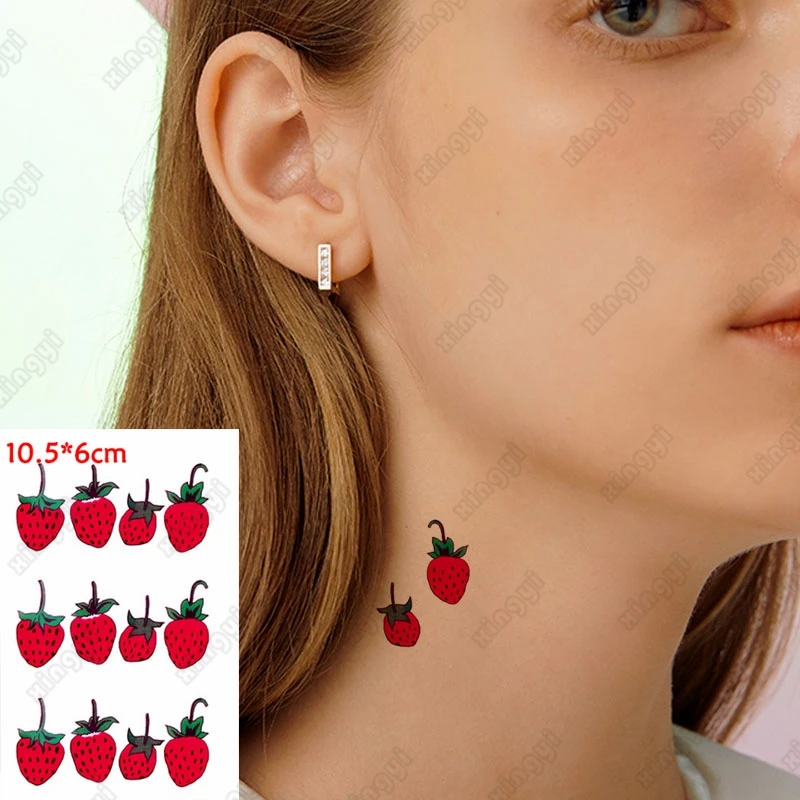 

Hot Sell Waterproof Temporary Tattoo Sticker Fruit Cute Red Strawberry Watermelon Body Art Flash Tatoo Fake Tatto Woman Men Kids