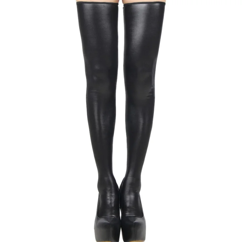 

Girls Stockings Women Party Autumn PU Leather Clubwear Thing-High Sexy Stretch Tights Glossy Ladies One Pair Of Stockings