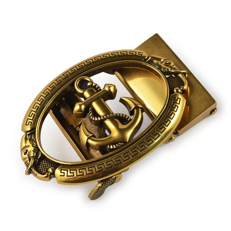 Gold (only buckle) Ретро роскошный модный полый якорь пряжка мужской ремень сплав Автоматическая пряжка ремень дизайнерский ремень длина 110-130 см - Цвет: Gold (only buckle)