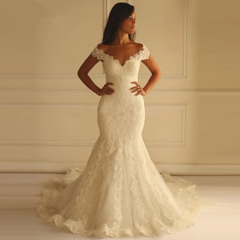 Robe de mariage Mermaid Trouwjurk 2016 Kant Applicaties sexy v-hals Vintage Trouwjurk Lace Terug bruidsjurk Robe de mariage Mermaid Trouwjurk 2016 Kant Applicaties sexy v-hals Vintage Trouwjurk Lace Terug bruidsjurk