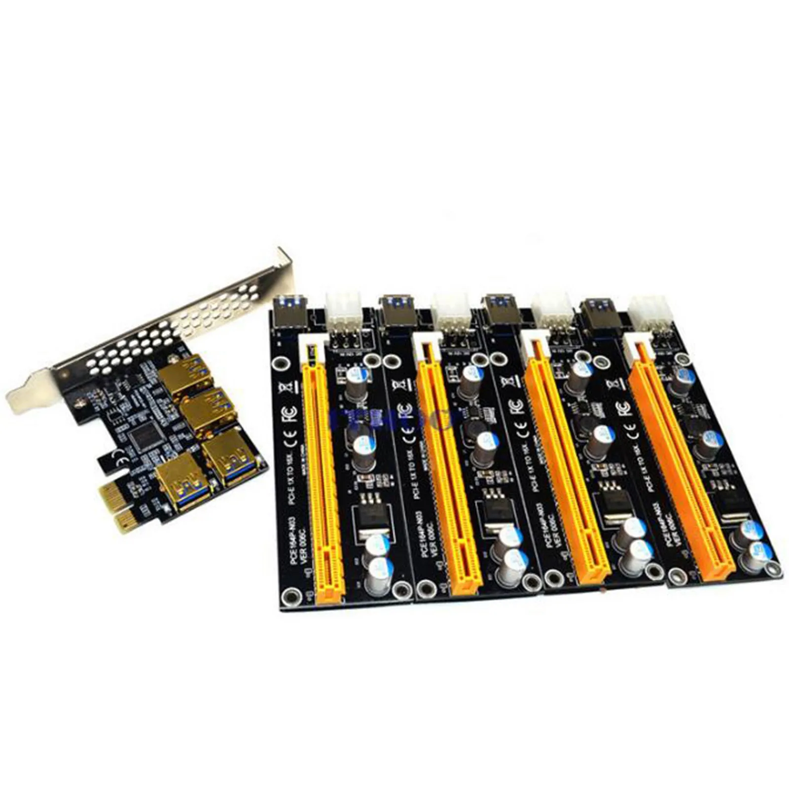 Новинка плата PCIe Райзера с 4 портами переходник PCI-E 1x к USB 3 0 Rabbet GPU Райзер-Райзер