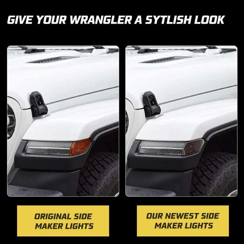 2 шт. светодиодные, боковые, габаритные фонари для Jeep Wrangler JL, дымовые линзы янтарные передние фары