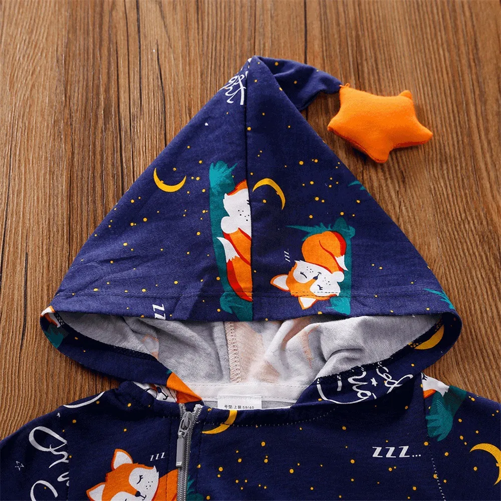ZAFILLE Cute Baby Rompers Cartoon Children's Winter Overalls Hooded Men's Baby Clothes Fox Newborn Crawlers For Kids Boy Outfits