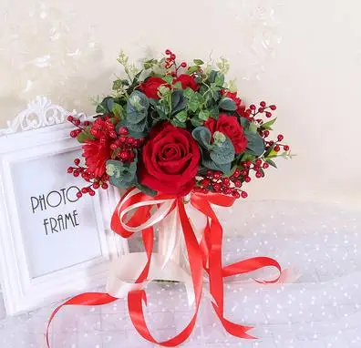Красный пион Свадебный букет ручной работы искусственный цветок «Роза» buque casamento свадебные искусственные цветы - Цвет: photo