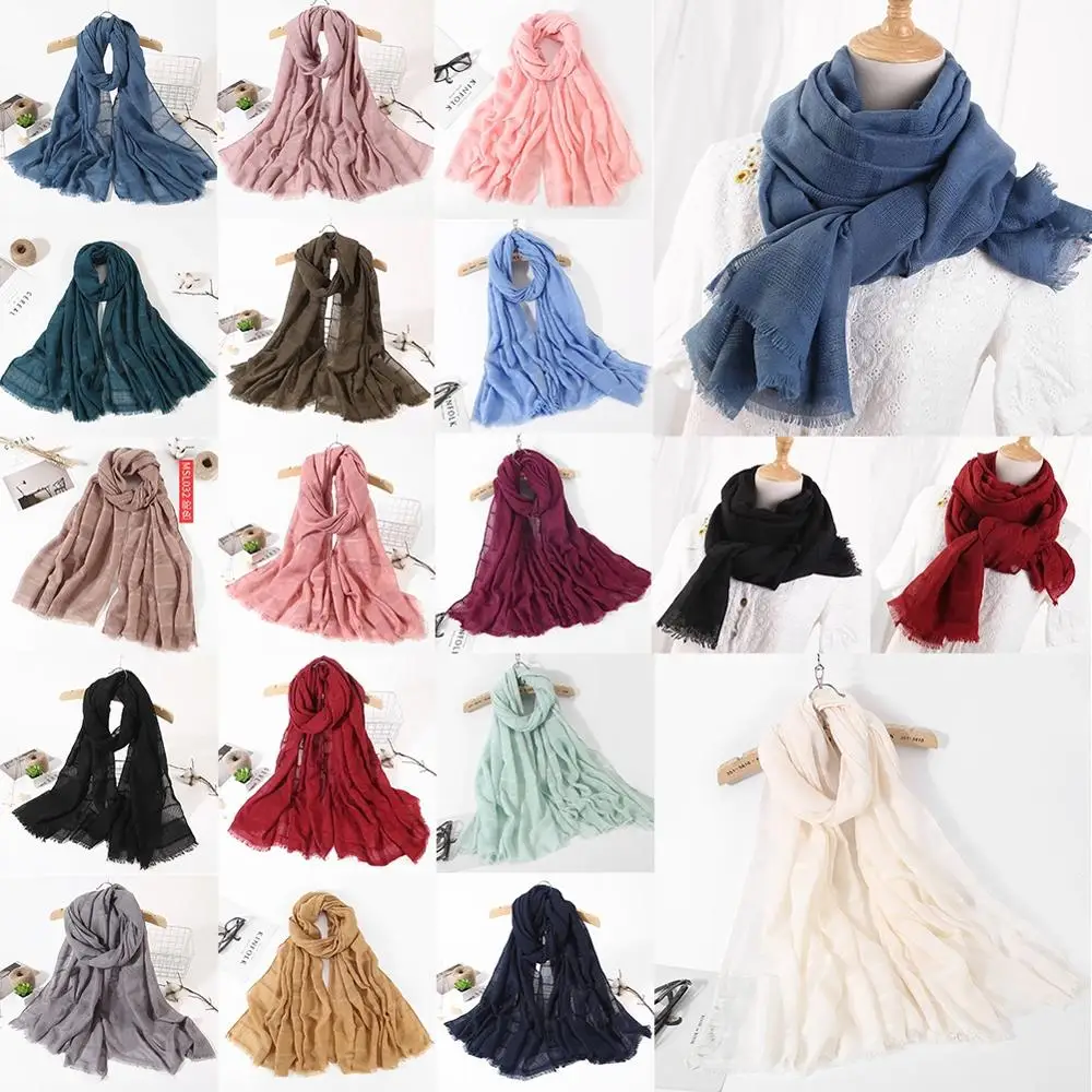 

Women's Scarfs 2020 Solid Color 90*180cm Cotton and linen Warm Autumn Winter Muslim shawls Wraps Scarf for Women Accessories
