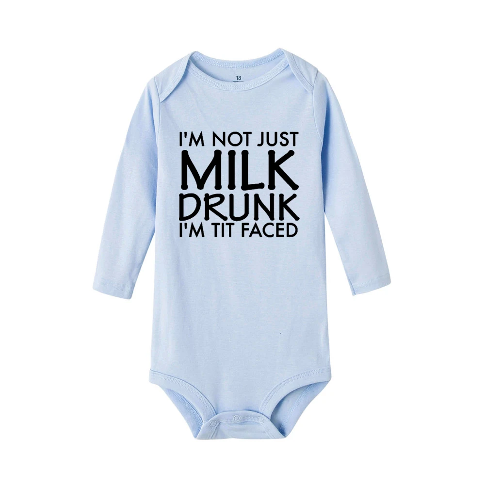 Модный Детский комбинезон с надписью «I'm Not Just Milk Drunk»; хлопковый комбинезон для новорожденных; Забавный комбинезон с принтом для маленьких мальчиков и девочек