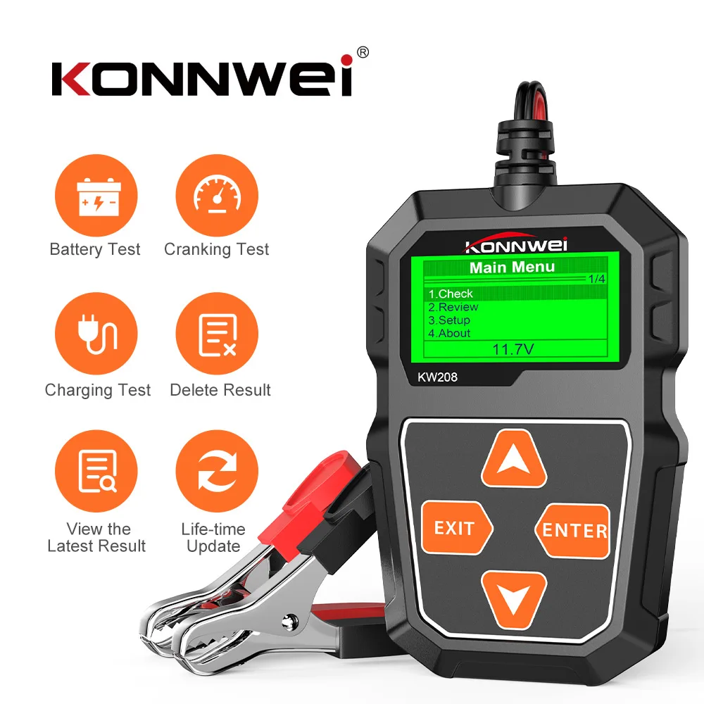 Konnwei Kw208 12 V Tester Per Batteria Per Auto Caricatore Analizzatore Di Avviamento Moto Auto 12 Volt Test Della Batteria Ricarica Strumenti Di Cari