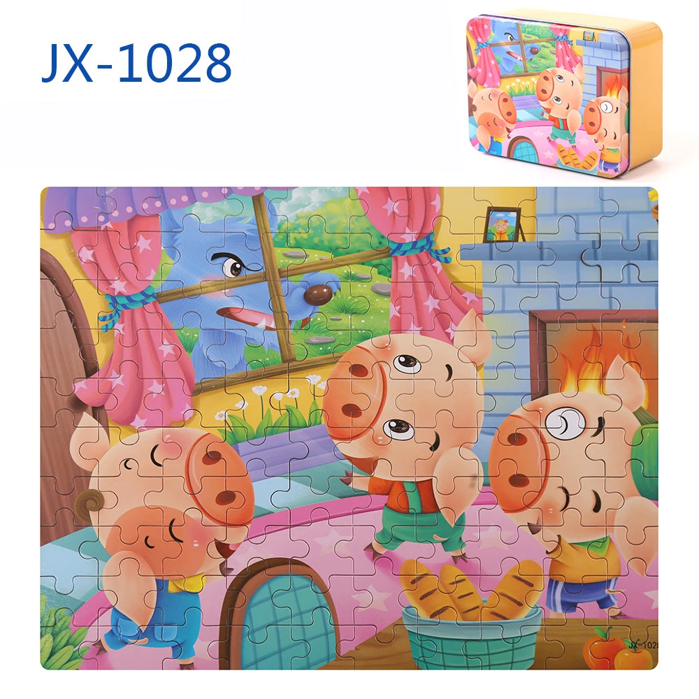 Hot 100 Pieces Wooden Puzzle Kids Cartoon Animal Dinosaur Jigsaw Puzzles Baby Educational Learning Toys for Children Boys Girls 23