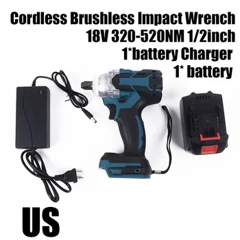 

350NM Torque Impact Wrench Brushless Cordless 1/2 Inch With Charger & Battery