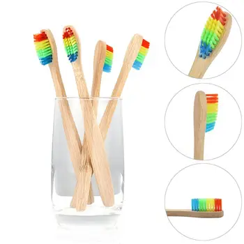 

Soft Rainbow Bristles Bamboo Handle Oral Care Teeth Travel Cleaning Toothbrush Soft Easy to Use Non-toxic Rainbow Color