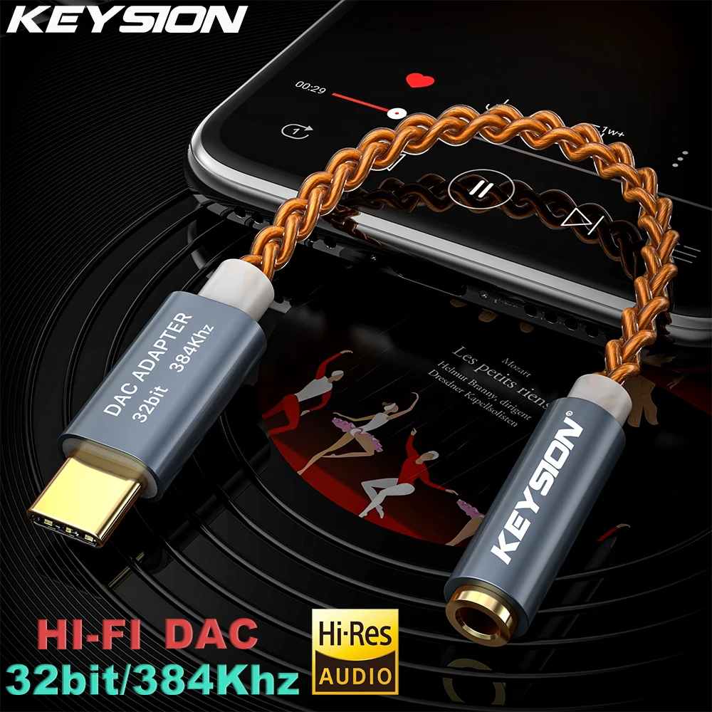 KEYSION HD Digital Decoder USB DAC Hi Res Type C to 3.5mm Headphone