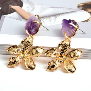 

Statement Stone Metal Gold Drop Earring High-Quality Flower Earrings Fine Jewelry Wholesale New Fashion Accessories For Women