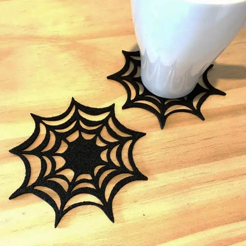 

1pc 11 Cm X 11 Cm Halloween Non-woven Coaster Spider Web Felt Insulation Personality Mat Party Decoration Table Mat