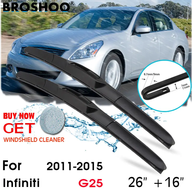 

Car Wiper Blade Front Window Windscreen Windshield Wiper Fit U Hook Arm Blades Accessories For Infiniti G25 26"+16" 2011-2015