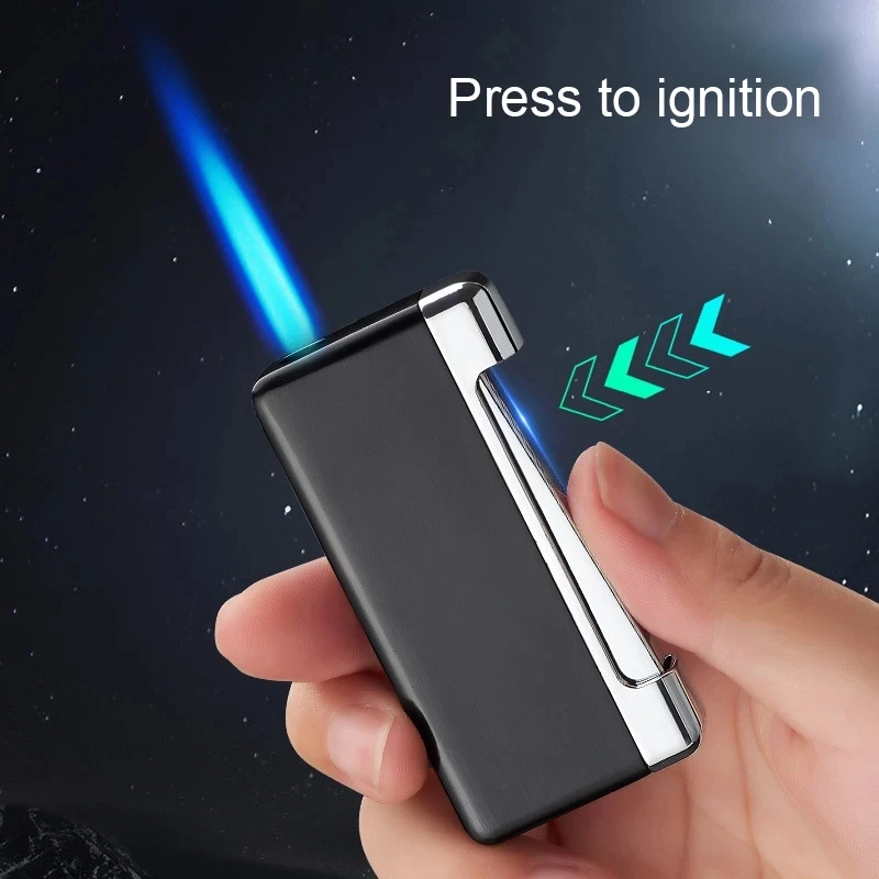 

New Cigarette Torch Cigar Lighter Press Ignition Metal Jet Lighter Blue Flame Refillable Butane Gas Windproof Lighters Dropship